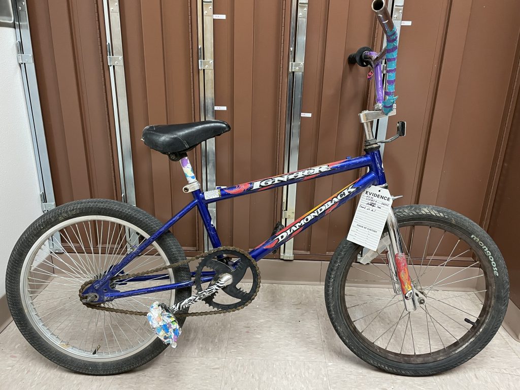 Found Property Blue Bike Case # is 230765.